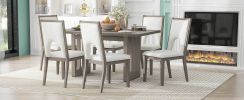 TREXM Wood Dining Table Set for 6, Farmhouse Rectangular Dining Table and 6 Upholstered Chairs Ideal for Dining Room, Kitchen (Grey+Beige)